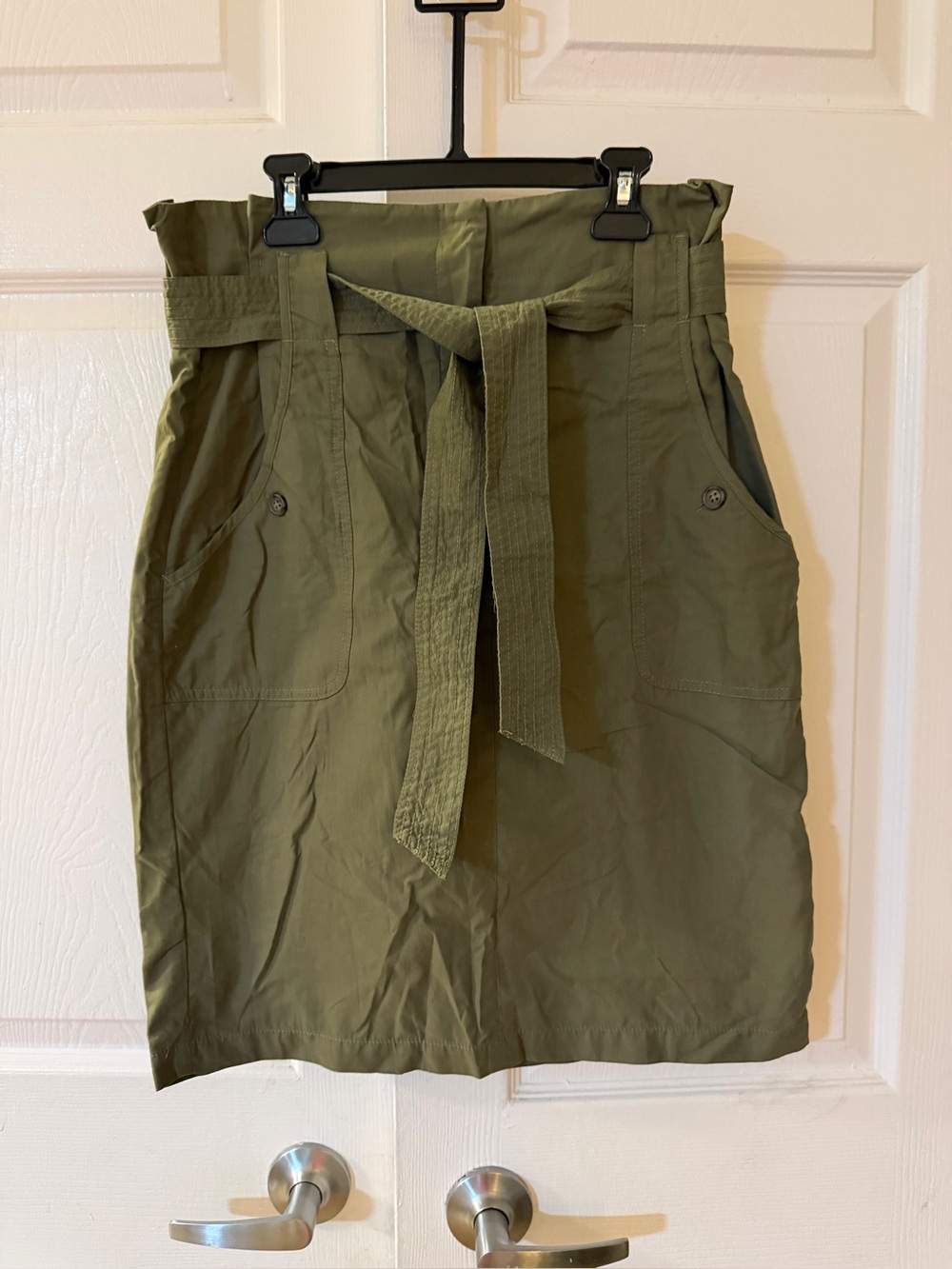 Promod Olive Green Paperbag Waist Pencil Skirt with Tie